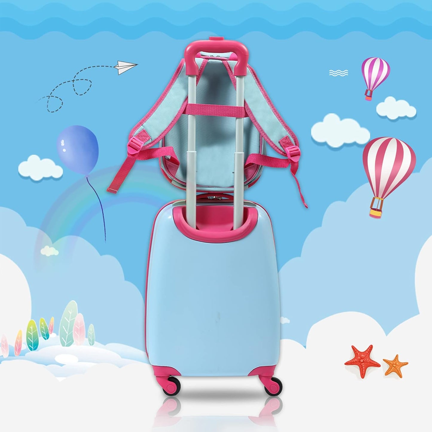 Sandinrayli Kid Luggage Set, 12” Backpack & 16” Kid Carry on Suitcase with Spinner Wheels, Travel Rolling Luggage for Girl