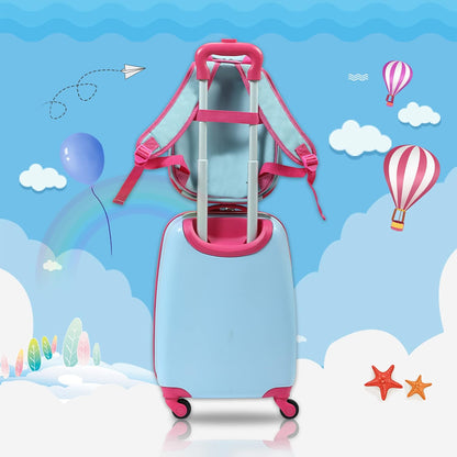 Sandinrayli Kid Luggage Set, 12” Backpack & 16” Kid Carry on Suitcase with Spinner Wheels, Travel Rolling Luggage for Girl