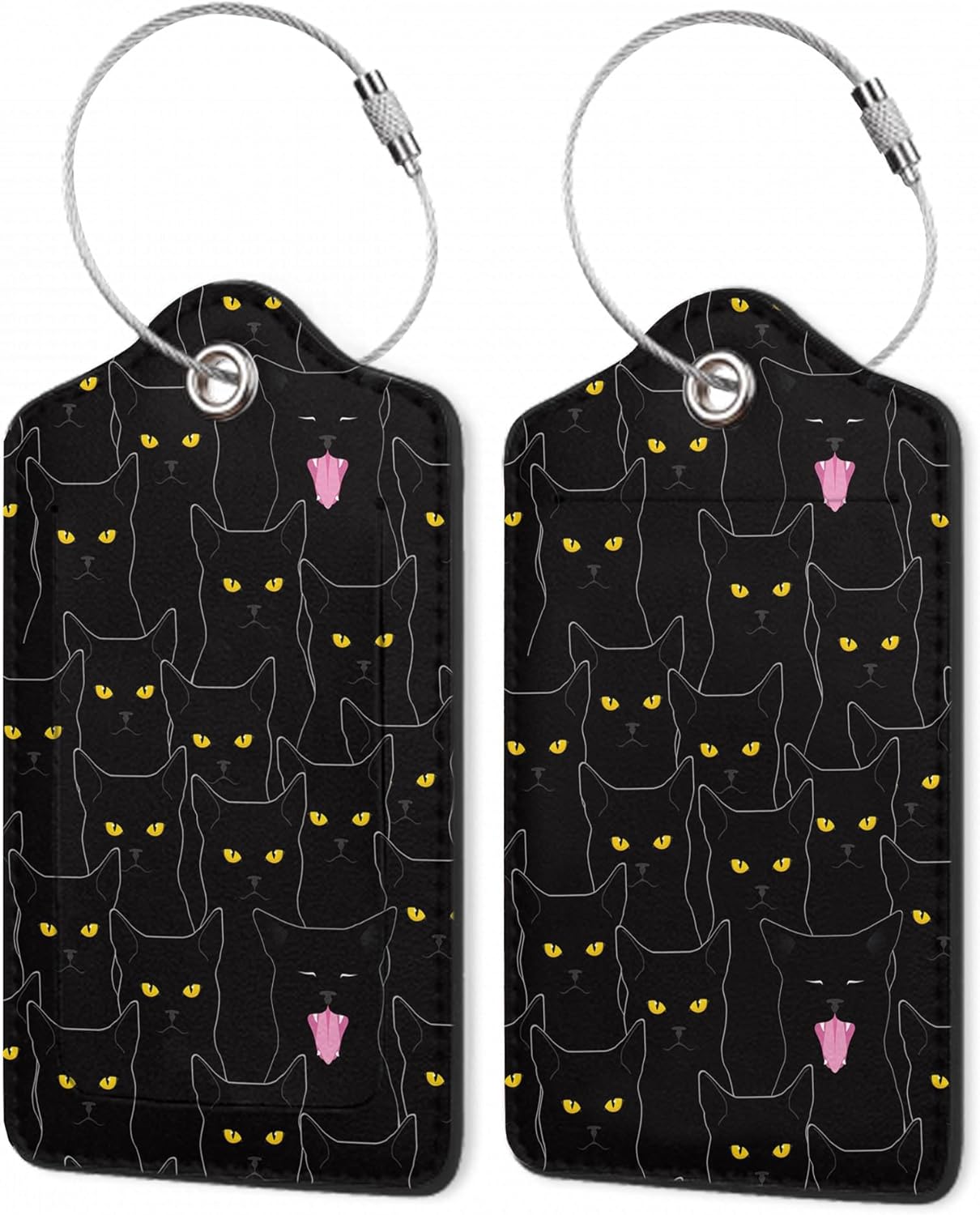 2Pcs Luggage Tag for Suitcase Black Cat Cute Suitcase Tag with Privacy Flap & Name ID Label & Metal Loop,Travel Bag Luggage Tags for Women