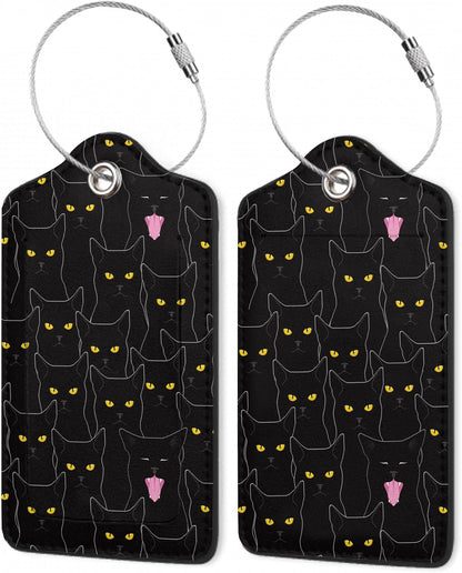 2Pcs Luggage Tag for Suitcase Black Cat Cute Suitcase Tag with Privacy Flap & Name ID Label & Metal Loop,Travel Bag Luggage Tags for Women