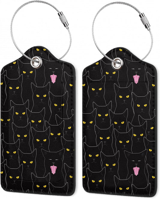 2Pcs Luggage Tag for Suitcase Black Cat Cute Suitcase Tag with Privacy Flap & Name ID Label & Metal Loop,Travel Bag Luggage Tags for Women
