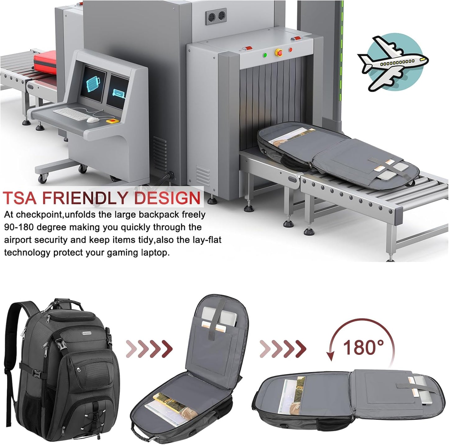 TSA Friendly Travel Laptop Backpack 18.4 inch XXXL Gaming Backpack Water-Repellent College Daypack Business Backpack with RFID Pockets & USB Port for Men