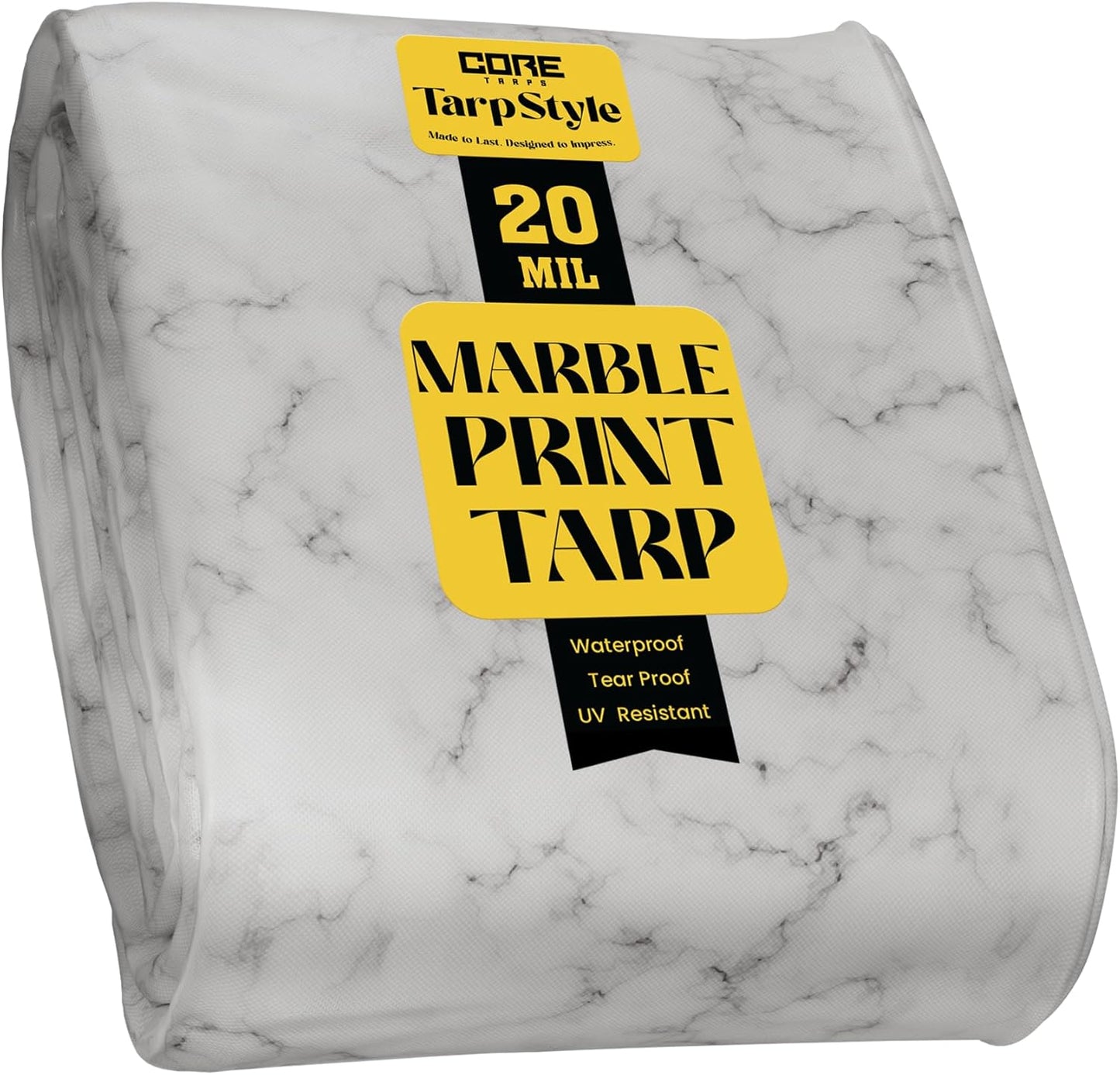Core Tarps Extreme Heavy Duty 20 Mil Tarp Cover, Waterproof, UV Resistant, Rip and Tear Proof, Poly Tarpaulin with Reinforced Edges for Roof, Camping, Patio, Pool, Boat (Marble/White 20′ X 35′)