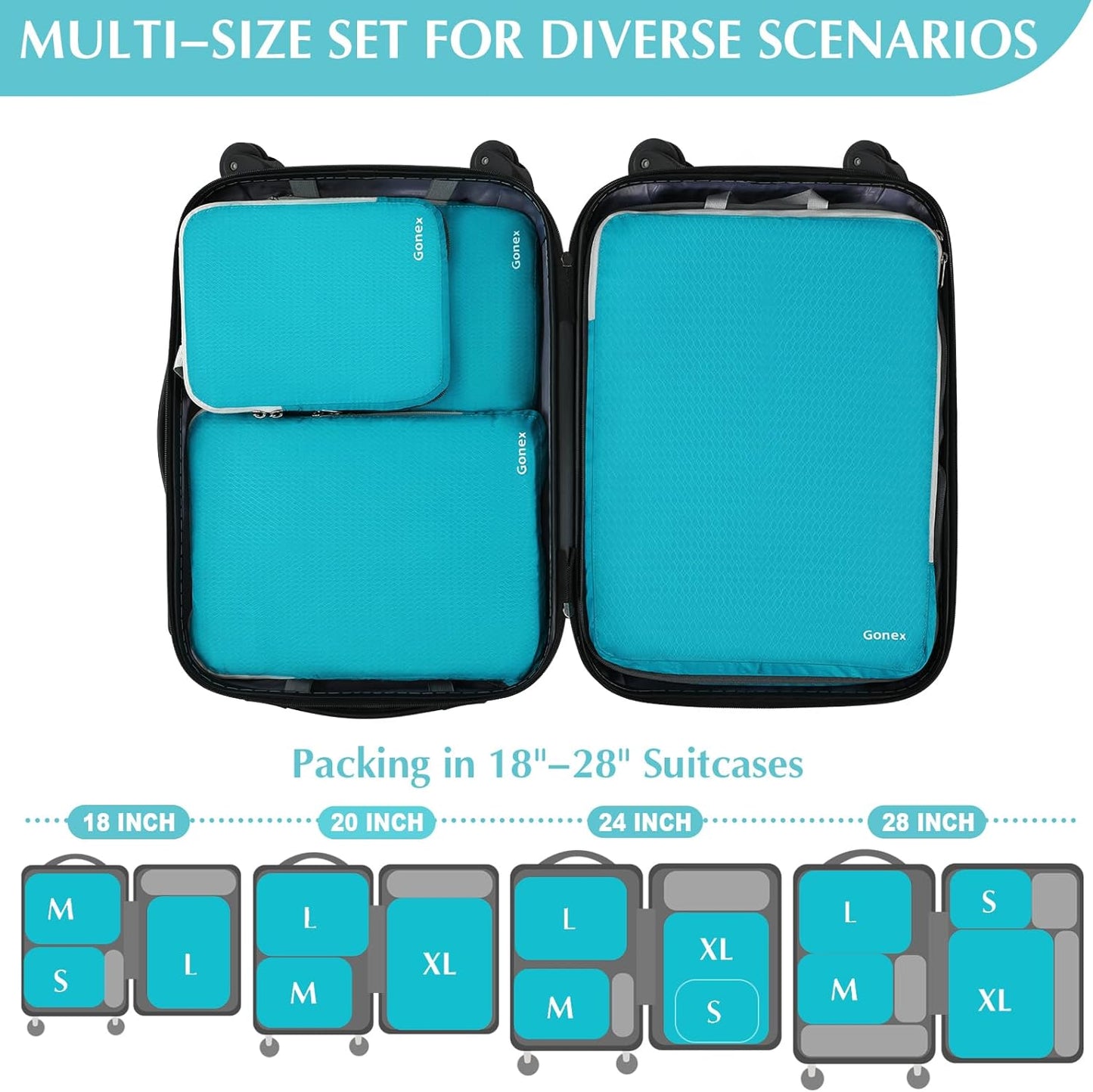 Gonex Compression Packing Cubes, 3pcs/4pcs Expandable Storage Travel Luggage Bags Organizers
