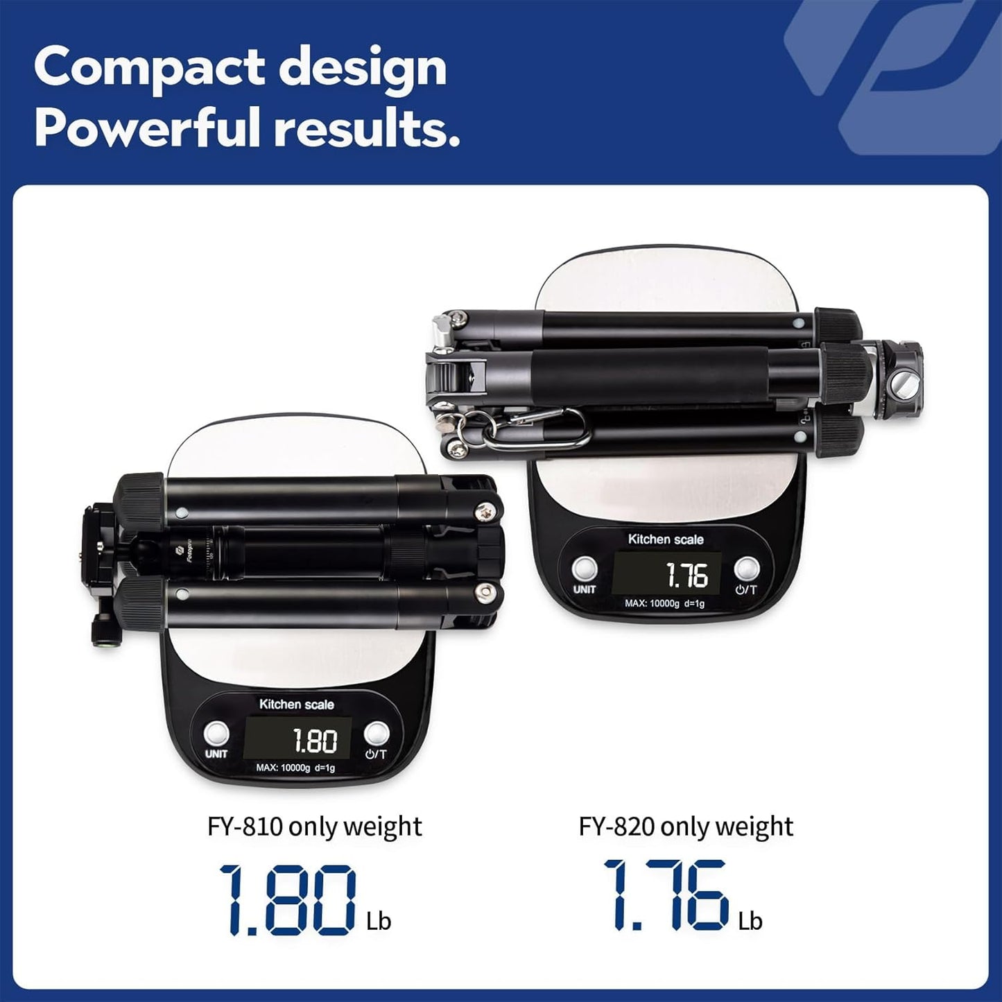 Fotopro Mini Tripod with Ball Head, Phone Mount Detachable Selfie Stick, Folded only 8.6", Max Load up to 6.6 lbs. FY-810 Blue