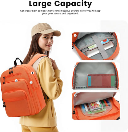 Lanola Basic Multi-Pocket Multipurpose Backpack Classical Water Resistant Student Bookbag For School Business Travel or Casual Daypack Backpacks For Men Or Women - Orange