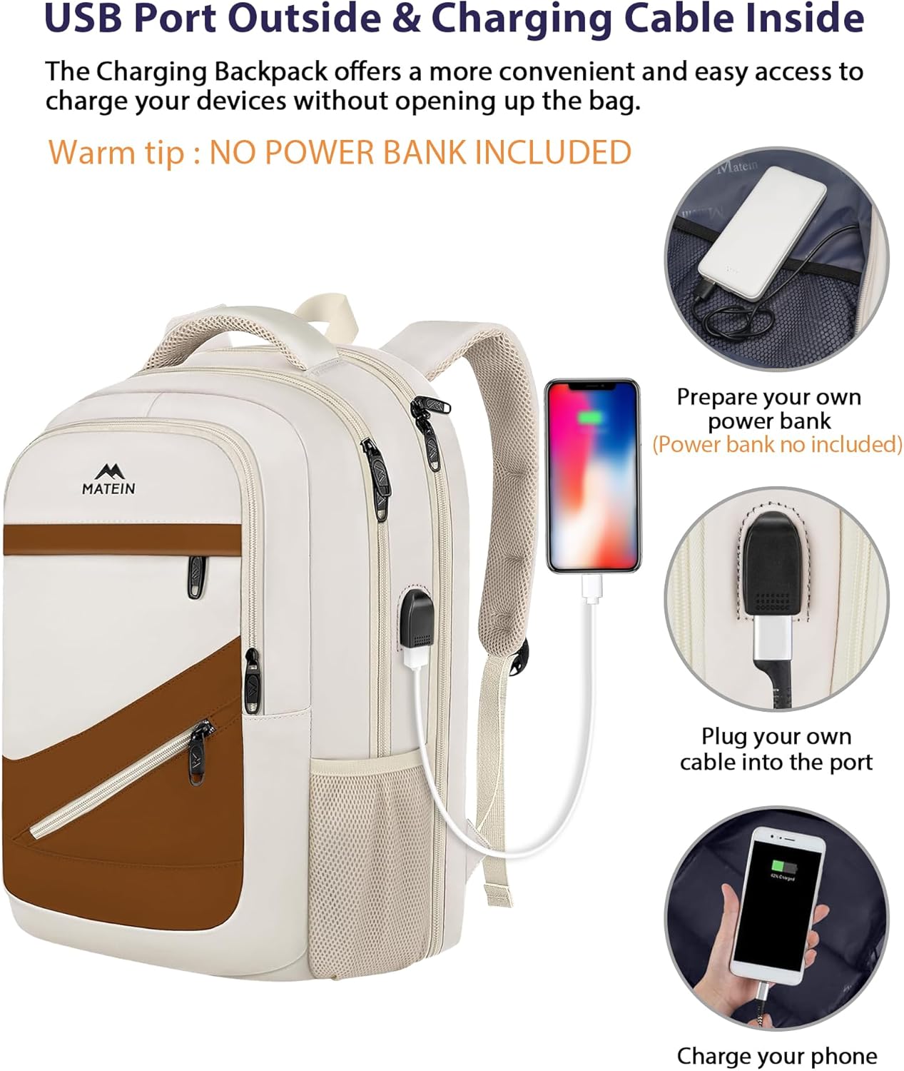 MATEIN 17.3 Inch Womens Laptop Backpack, Water Resistant Work Business Backpack with Multiple Pockets Fits 17 Inch Computer Notebook, Spacious Commute Bag TSA Approved and Comfortable, Beige Brown