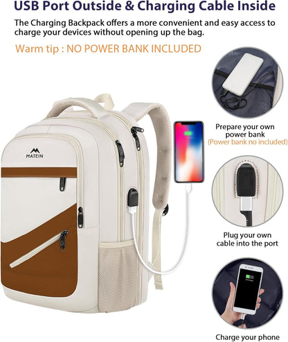 MATEIN 17.3 Inch Womens Laptop Backpack, Water Resistant Work Business Backpack with Multiple Pockets Fits 17 Inch Computer Notebook, Spacious Commute Bag TSA Approved and Comfortable, Beige Brown