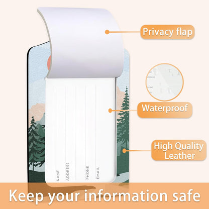 3 Pcs Luggage Tag for Suitcases,Mountain and Tree Sunset Landscape Leather Baggage Tags Identifiers for Travel,Privacy Protection Travel Bag Labels Suitcase Tags for Women Men