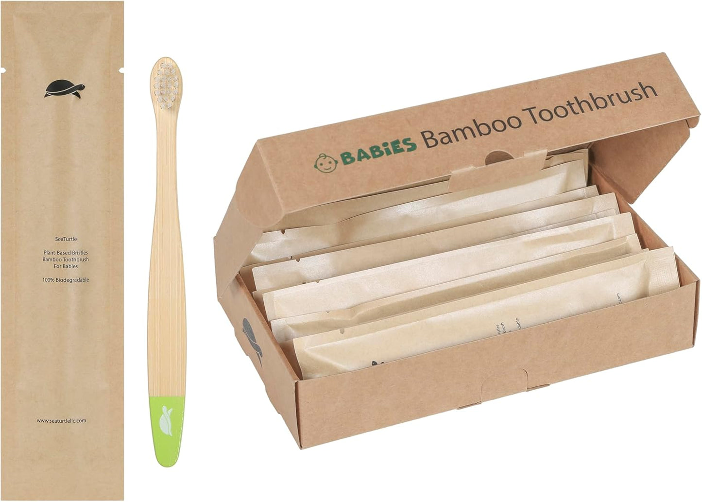 Sea Turtle Plant-Based Bristles, Ultra-Soft Bamboo Toothbrushes, Individually Sealed for Babies (10 Pack)