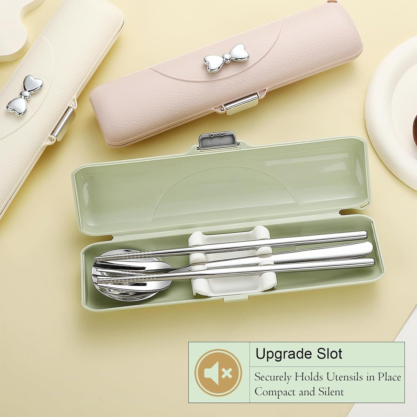 DEVICO Travel Silverware Set with Case, Portable Lunch Utensils Set for Work, Reusable Travel Cutlery Set, 18/8 Stainless Steel Flatware for Caming School Picnic, Dishwasher Safe (Green)