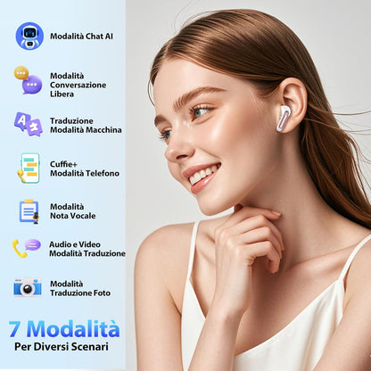 AI Translation Earbuds Real Time with Audio and Video Calls, 164 Language/7 Translation Modes Translator Earbuds Bluetooth 5.4 with APP, 48H AI Ear Buds Translator Device for Business/Learning, Gold