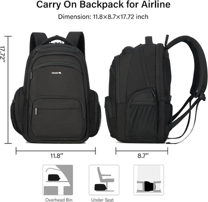 Hanke College Laptop Backpack Multi-Pocket, 18-Inch Large Travel Backpack for Men Women, Water Resistant College Bookbag for 15.6 Inch Laptop, Casual Daily Personal Item Size Airline Approved,Black