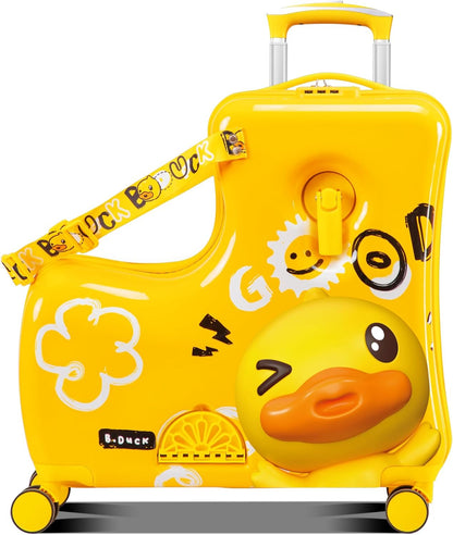 Kids' Lightweight Ride on Luggage with Spinner Wheels & Foldabe Design (Yellow Good, 24"+ Aged 3-12 Toddler)