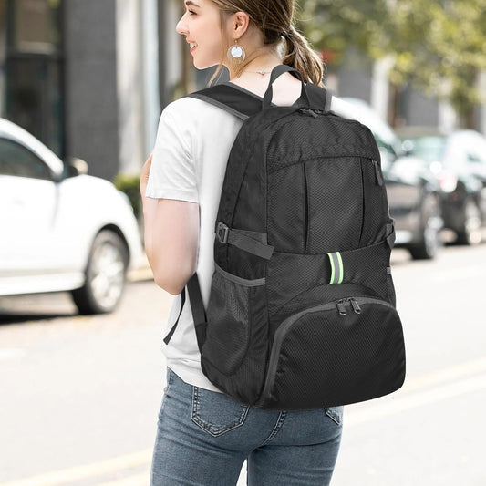 Yaopeing Lightweight Backpack,25L Foldable Hiking Packable,Water Resistant Travel Outdoor Shoulder Bag for Woman Men,Black