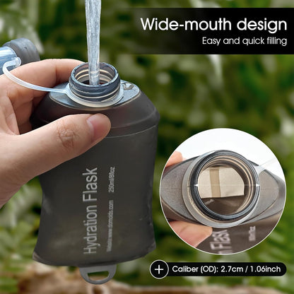 GYGYL Soft Flask, TPU Collapsible Soft Water Bottle for Hydration Pack, Running Vest, Leak-Proof Folding Water Bottle for Hiking Cycling Climbing Jogging-500ml Grey, 2pcs