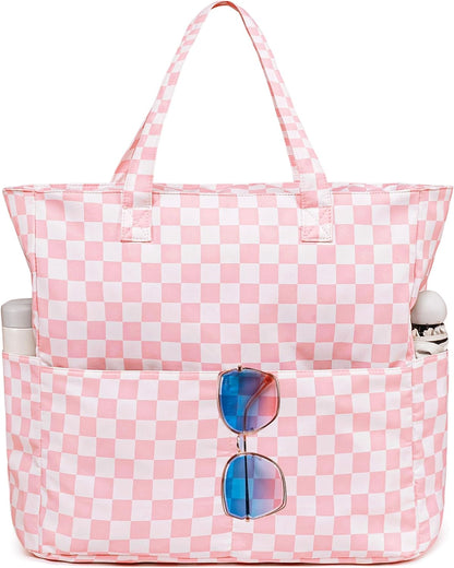 LEDAOU Large Beach Tote Bag Women Waterproof Sandproof Zipper Beach Tote Bag for Pool Gym Grocery Travel with Wet Pocket
