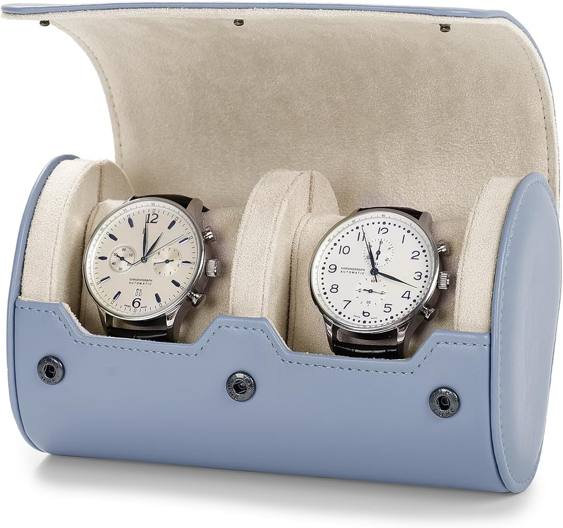 Oirlv PU Leather Watch Box for Mens Watch Organizer Case Jewelry Gift Box for Birthday Fathers Day Anniversary(2 slots, Sky Blue)