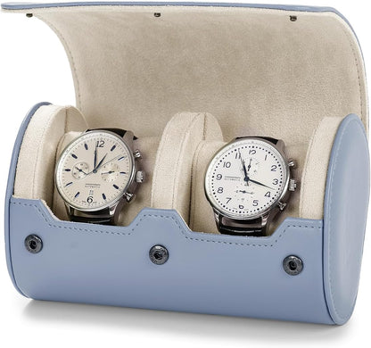 Oirlv PU Leather Watch Box for Mens Watch Organizer Case Jewelry Gift Box for Birthday Fathers Day Anniversary(2 slots, Sky Blue)