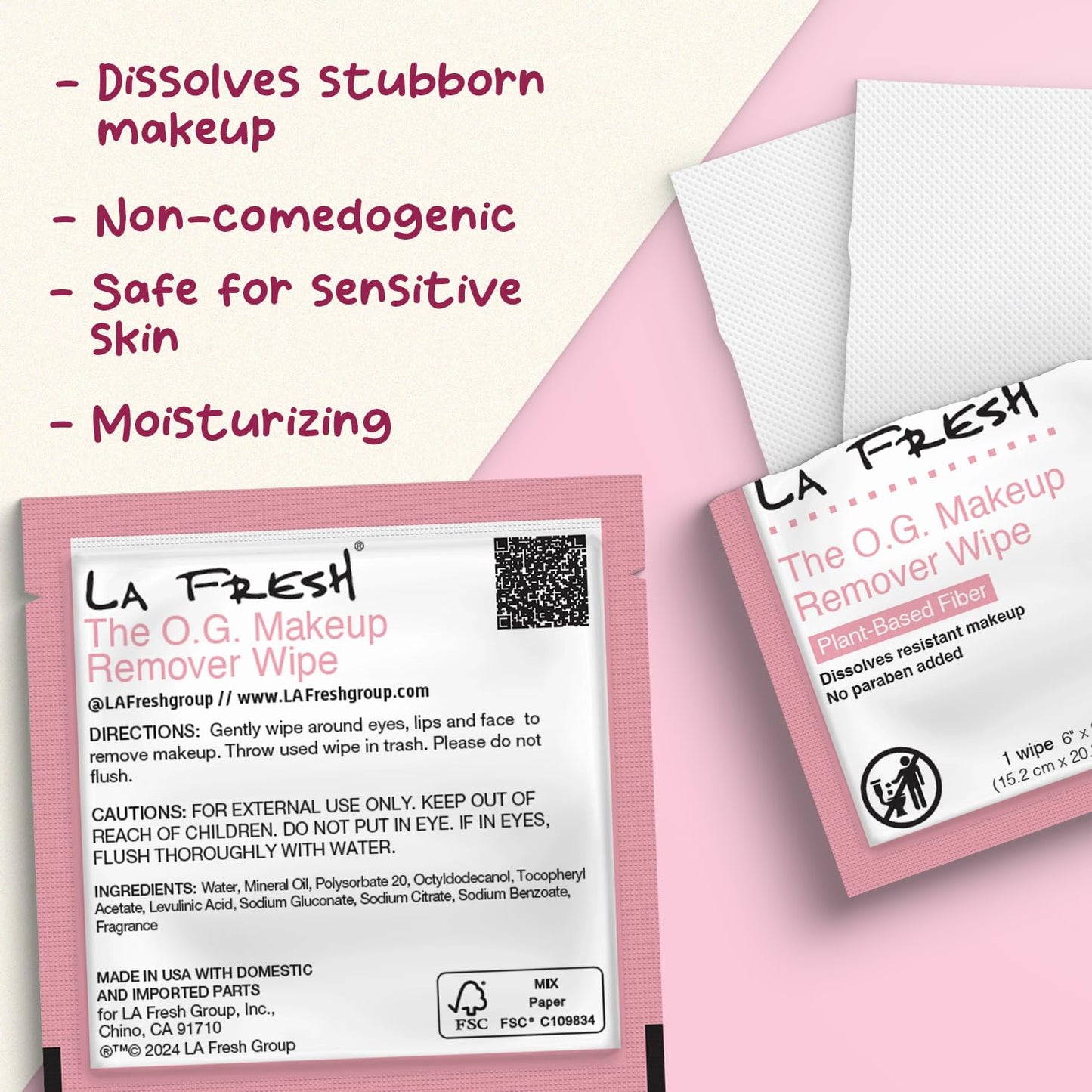 La Fresh Makeup Removal Facial Cleansing Wipes, Waterproof, 50 Count - Skin Care Travel Essentials