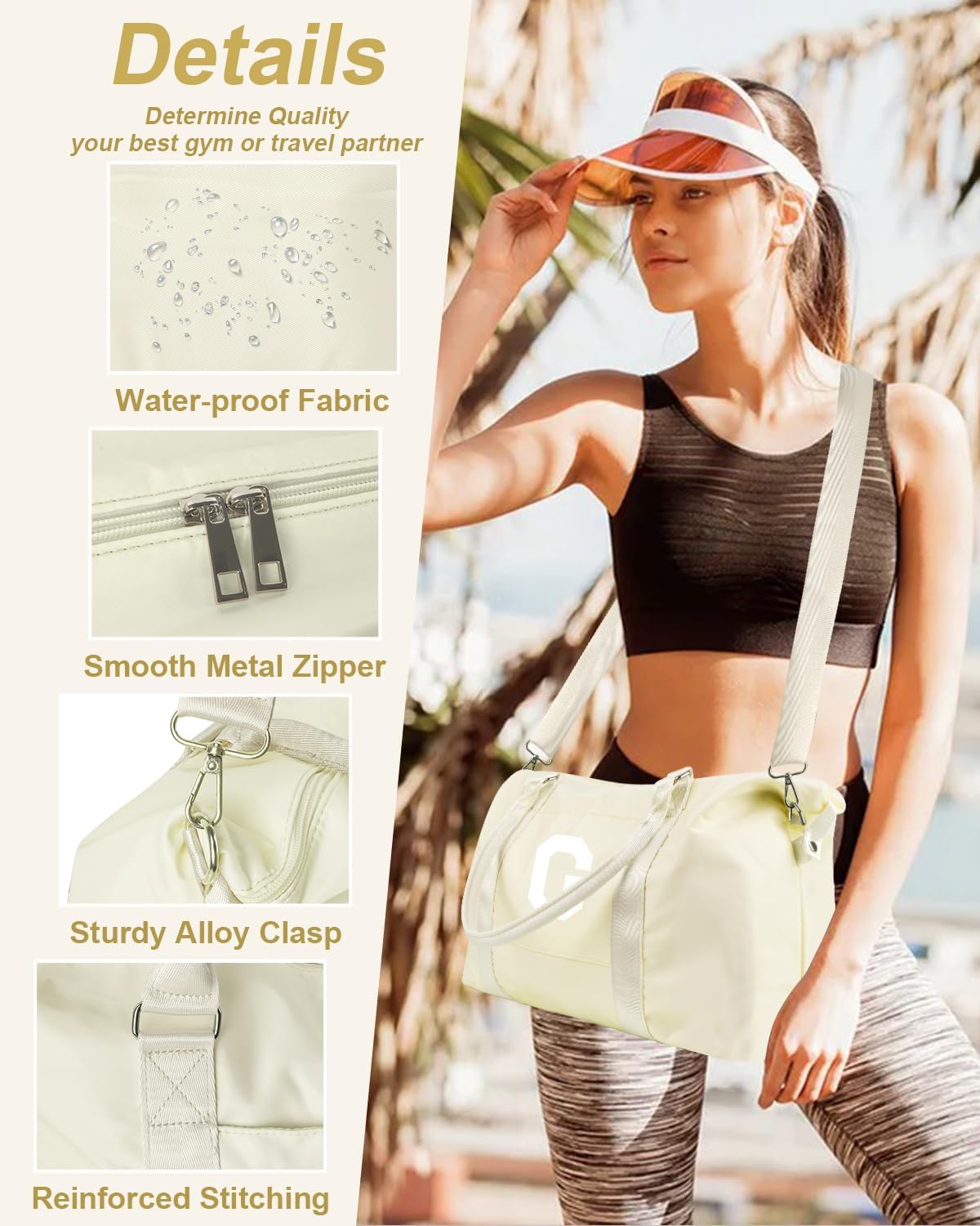 Initial Travel Duffel Bag Sports Gym Bag for Kids Teen Birthday Gifts,Beige Personalized Weekender Bag Carry On Dance Bags for Women Men,Waterproof Monogram Overnight Bag with Trolley Sleeve(Letter G)