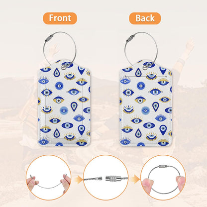 Blue Evil Eyes Hamsa Hand Luggage Tags for Suitcase,Luggage Tag with Stainless Steel Loop Privacy Cover Id Label Travel Bag Luggage Identifiers for Women Men Travel,Set of 2