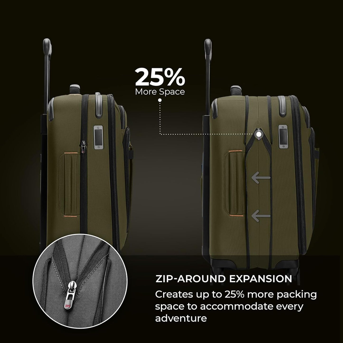 Briggs & Riley International 21" Carry On Expandable Spinner - Luggage for Travel, Suitcases with Wheels, Softside Rolling Bag for Men & Women - ZDX Collection, Hunter