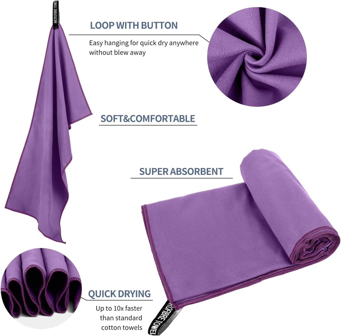 Microfiber Travel Towel, Soft Lightweight Quick Dry Towel, Super Absorbent Compact Travel & Sports & Beach Towels for Camping, Backpack, Gym, Swimming, Yoga, Hiking (L:24"×48" -Deep Purple)