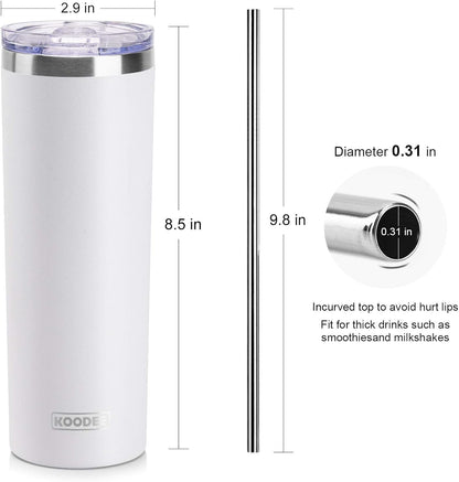koodee 20 oz Skinny Tumblers (4 Pack) Stainless Steel Insulated Tumbler with Lids, Straws and Straw Brushes（Teal/Pink/Black/White）
