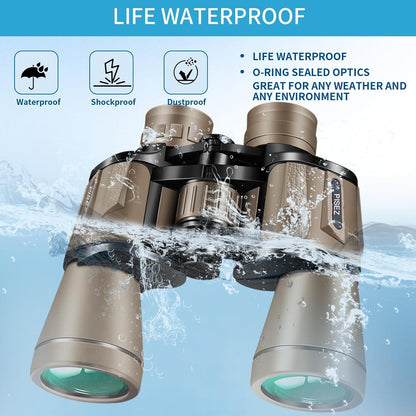 PISEZ 20X50 Binoculars for Adults High Powered with Low Light Vision，Large View Waterproof Binoculars for Bird Watching Hunting Concert Traveling Theater Opera Sightseeing