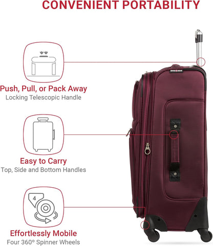 SwissGear Sion Softside Expandable Luggage, Merlot, Checked-Medium 25-Inch