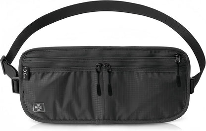 Travel Passport Holder 【1 PACK】2 in 1 Slim RFID Blocking Travel Money Belt for Men & Women, Hidden Neck Wallet for Credit Cards, Documents & Cash, Fanny Pack, MA-MO (Black)