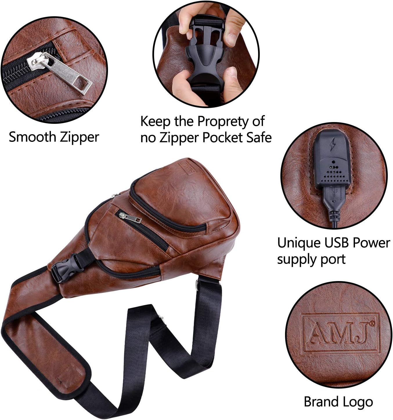 AMJ Crossbody Sling Bag Men Women, Casual Shoulder Backpack, Chest Daypack Satchel for Hiking Travel