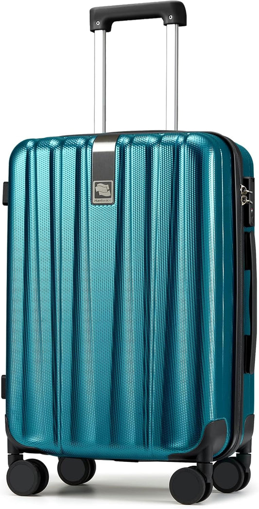 Hanke 24 Inch Luggage Suitcases With Spinner Wheels Lightweight PC Hard Shell Rolling Suitcase With Travel Lock,Checked-Medium 24-Inch(Caribbean Blue)