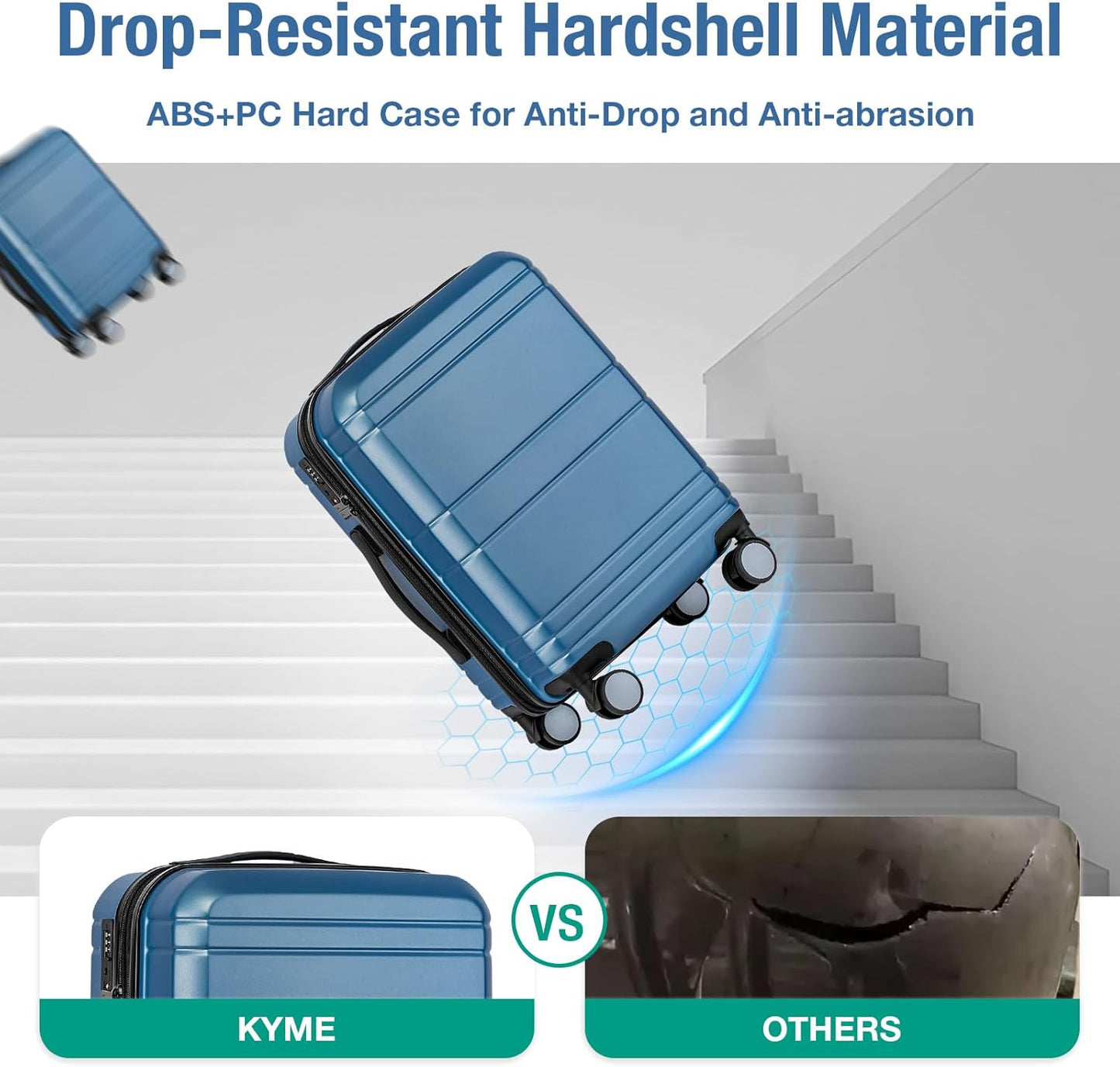 KYME Carry On Luggage 22x14x9 Airline Approved with TSA Lock Hard Shell Carry On Suitcase Lightweight Suitcases with Wheels Small Luggage for Men Women,Carry-On 20 Inch,Blue