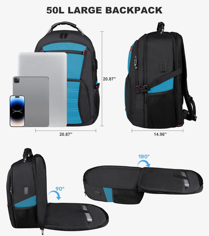 Extra Large Backpack, Travel Laptop Backpack for Men Women, Big Backpack, 50L Water Resistant School Business Work College Computer College Heavy Duty Bag, Fits 17 Inch Laptop, Blue