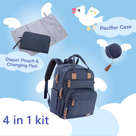 iniuniu Diaper Bag Backpack, 4 in 1 kit Large Unisex Baby Bags for Boys Girls, Waterproof Travel Back Pack with Diaper Pouch