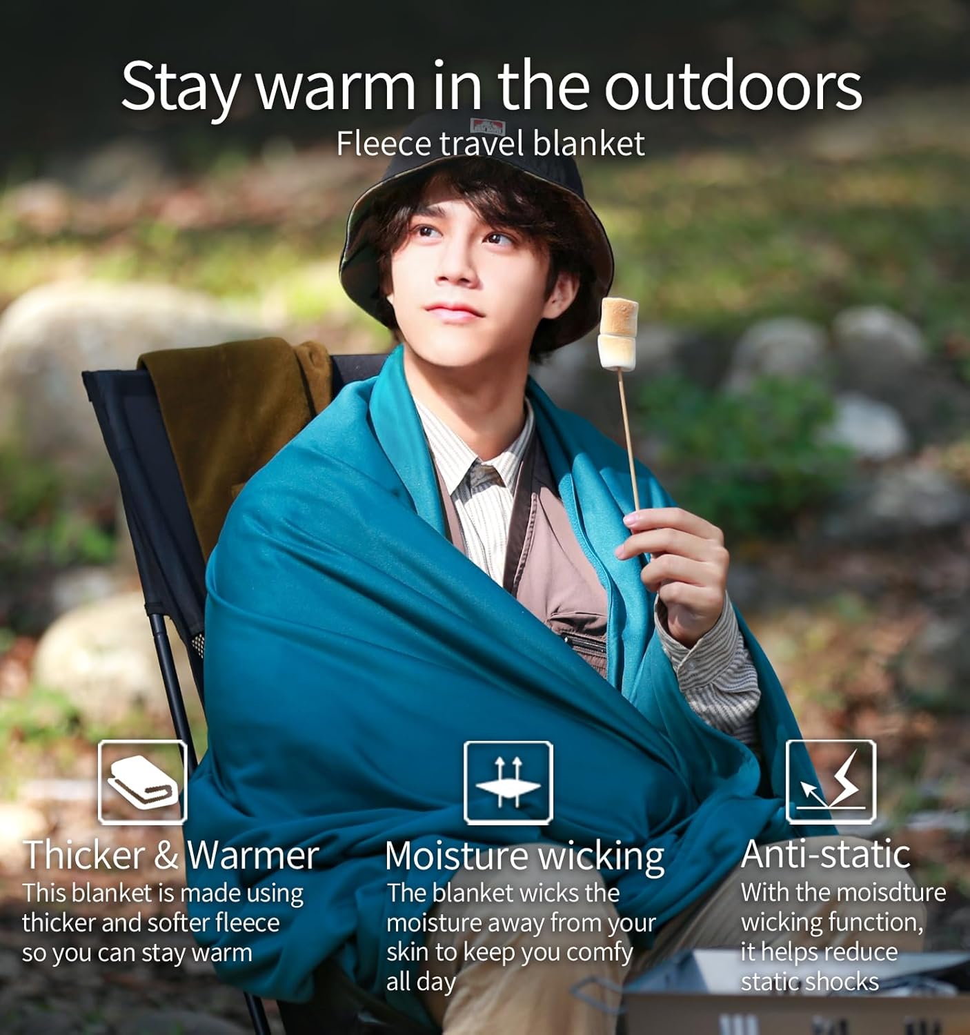 Travel Camping Blanket Lightweight and Breathable, 67 x 48 in Soft Airplane Flight Blanket for Travelers, Foldable Sheet with Stuff Sack for Train, Camp, backapcking, Office, Home