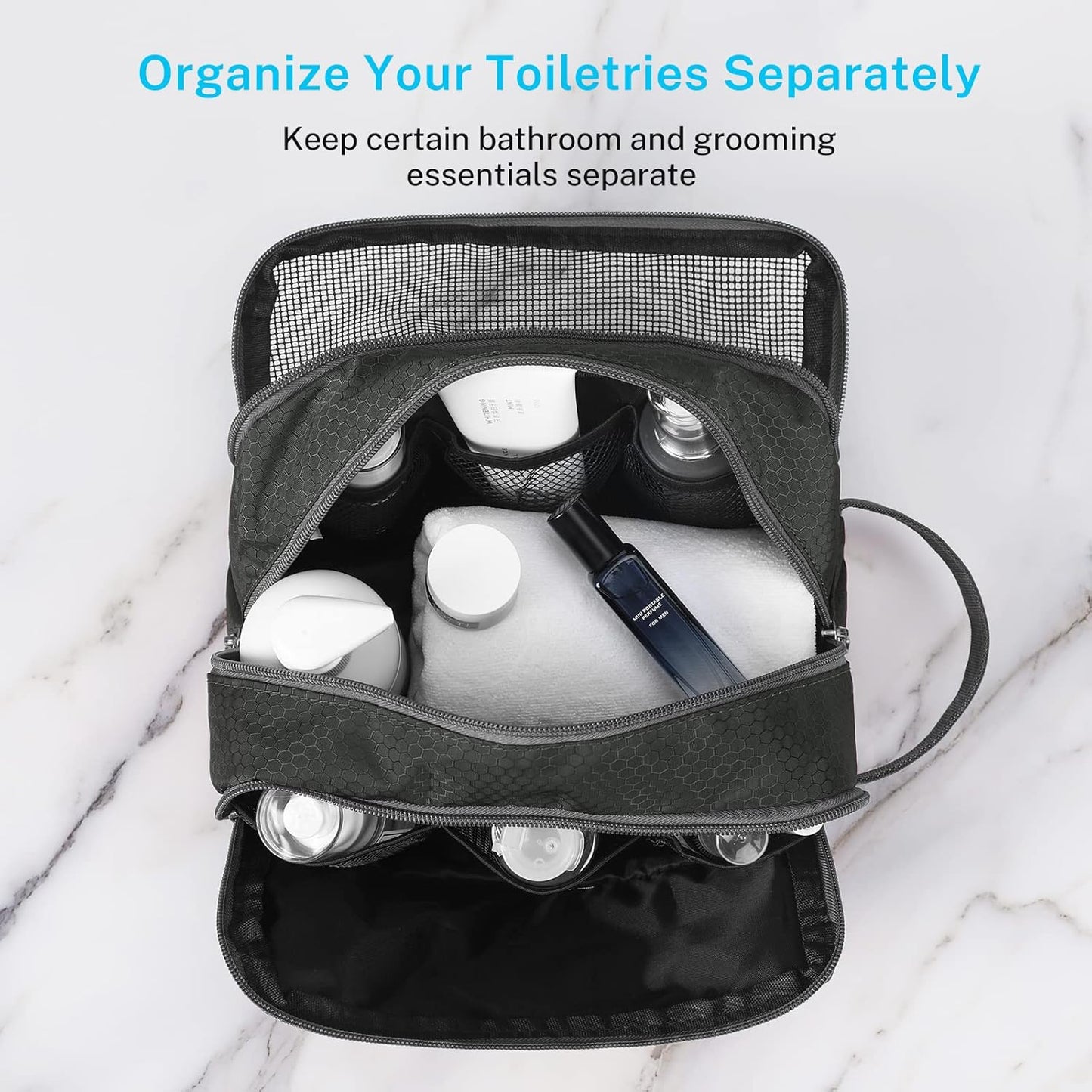 Gonex Travel Toiletry Bag Nylon, Dopp Kit Shaving Bag Toiletry Organizer Gray