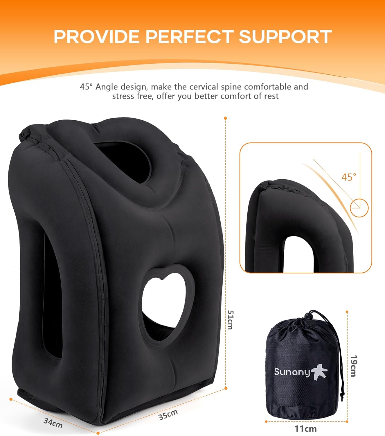 Sunany Travel Pillow, Upgraded Plane Pillow for Long Flights, Inflatable Neck Pillow Used for Airplanes,Cars,Buses,Trains,Office Napping with Eye Mask,Earplugs (Black)