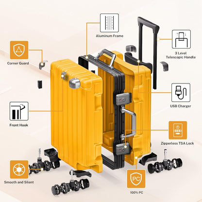 Krute Large Luggage 28 inch Zipperles Suitcase With Spinner Wheels USB Charger Hardside PC Aluminum Frame Luggages Checked Suitcases with TSA Lock (1 Piece)