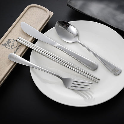 Boulder Bee Travel Utensils Set | Reusable Camping Cutlery Set | Stainless Steel Flatware Set | Portable Silverware Set with Case | Includes Knife/Fork/Spoon/Chopsticks/Cleaning Cloth/Case (Sliver)