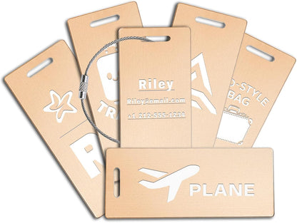 4PCS Personalized Luggage Tags for Travel Durable Aluminium Luggage Tags for Suitcases Custom Bag Tags for Backpacks Heavy Duty Personalized Name Tags for Birthday Gifts(Large,Yellow)