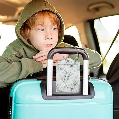 2Pcs Luggage Tag for Suitcase Sage Floral Green Leaves Cute Suitcase Tag with Privacy Flap & Name ID Label & Metal Loop,Travel Bag Luggage Tags for Women