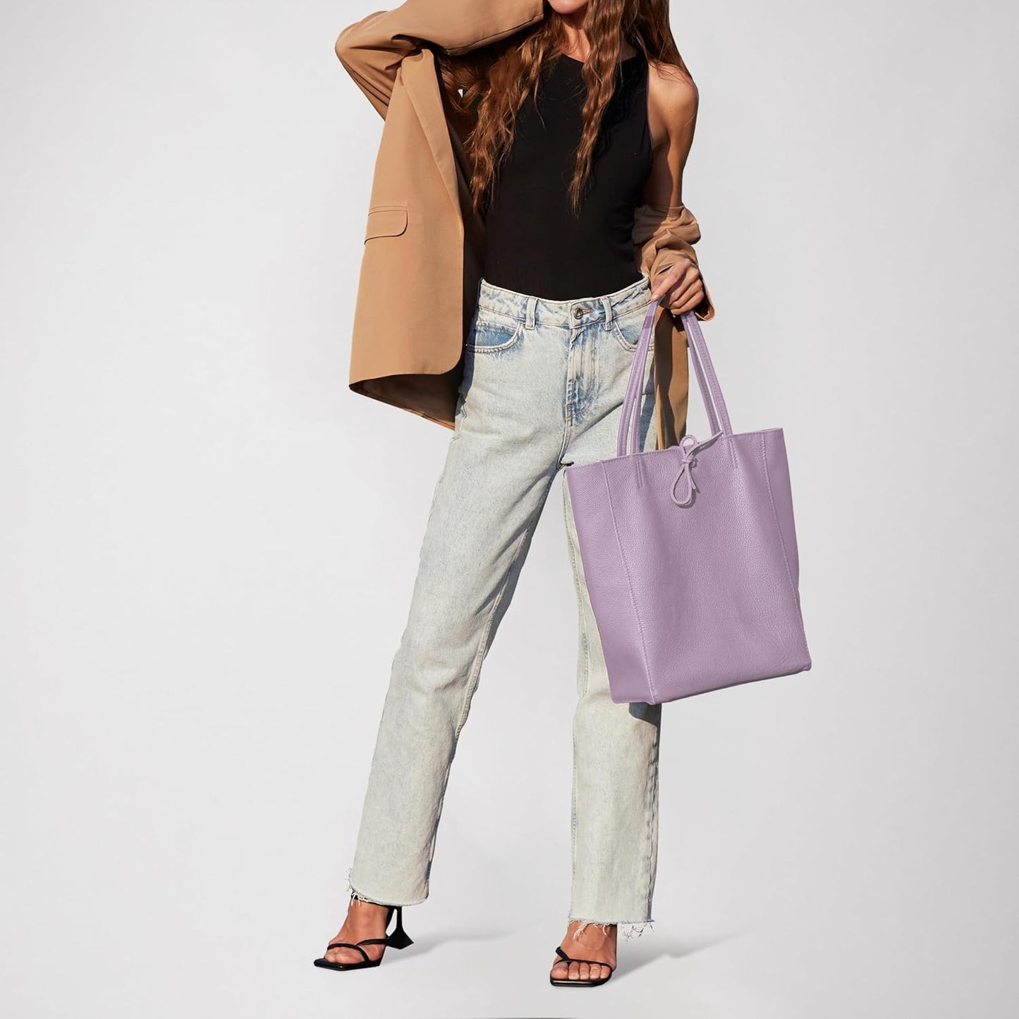 Italian Calf Leather Tote for Women with Zipper, Inner Pocket & Flat Base | Soft Unlined Shopper for Work & Travel