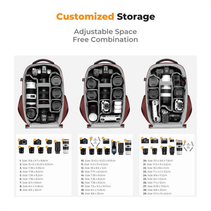 K&F Concept Camera Backpack,Hardshell Photography DSLR Camera Bag with 15-15.6 Inch Laptop Compartment Waterproof Hard Shell Camera Case Compatible with Canon/Nikon/Sony/DJI Mavic Drone