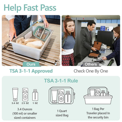 PACKISM TSA Approved Toiletry Bag - Glitter Textured Clear Makeup Bag, Personalized and Fashion, with 180° Large Opening and Supporting Frame, Perfect for Travel Essentials, Thick No Smell, Green