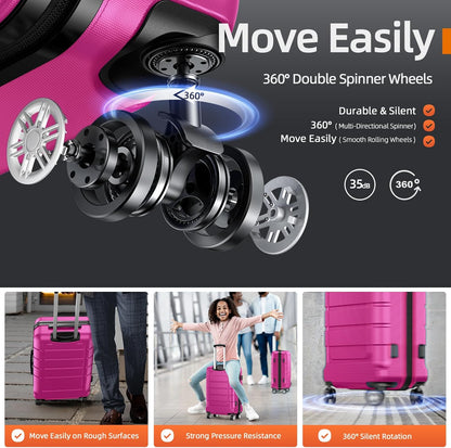 SHOWKOO Luggage Sets Expandable PC+ABS Durable Suitcase Sets Double Wheels TSA Lock Megenta 3pcs