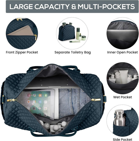 Travel Weekender Bags for Women - Duffle Bag Women with Shoe Compartment Carry On Overnight Bag with Toiletry Bag Duffel Bags with Wet Pocket for Gym Hospital Bags for Labor and Delivery Peacock Blue