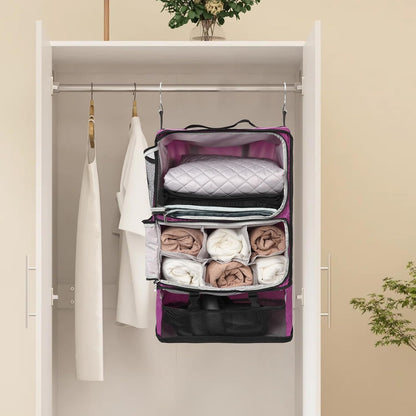 TABITORA Travel Portable Hanging Shelves Closet Organizer Packing Luggage Storage with Multifunctional and Foldable Invisible Compartment,Lightweight, for Suitcase, RV,Closet…Purple,XXL